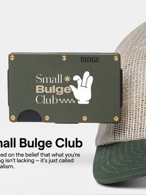 🔥RIDGE WALLET | “SMALL BULGE CLUB” MATTE OLIVE WALLET w/GOLD PVD SCREWS+SNP HAT